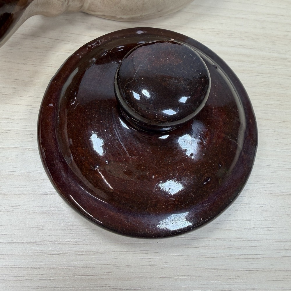Vintage French Onion Soup Crock Handled Bowls with Lid Brown Glazed (1) - Picture 8 of 13